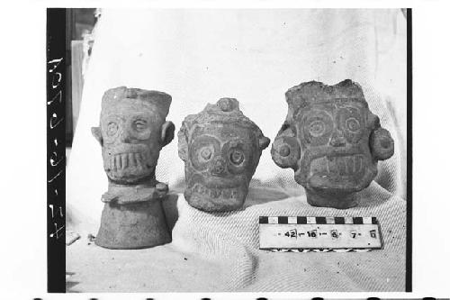 Three Tlaloc Heads of Red Clay