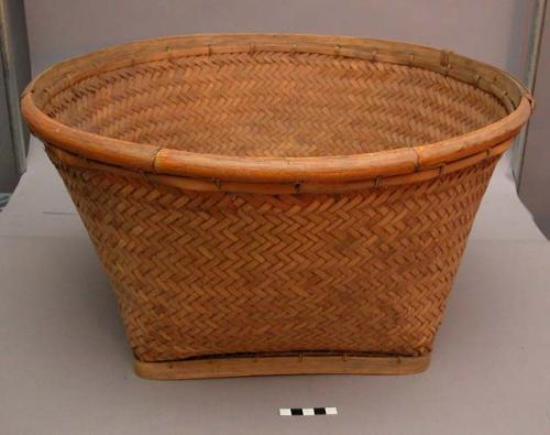 Utility basket - square base & round top of bamboo; technique, +