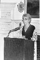 Olga Linares at podium, dinner in honor of Gordon Willey, April 26, 1983