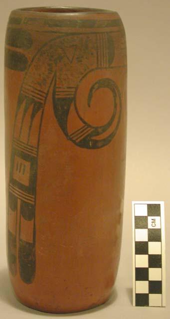 Ceramic cup, tall cylinder, black on red exterior