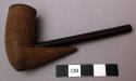 Wooden pipe bowl - incised decoration, metal rim with stem