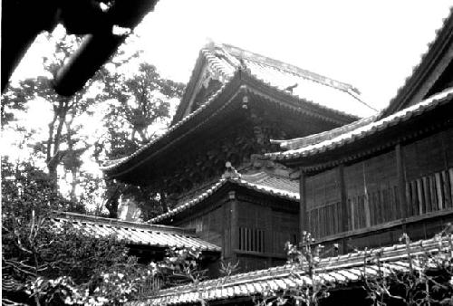 Bells on corner eaves of Japanese building