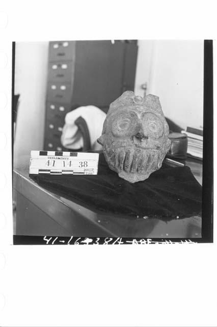 Broken Pottery Jar in Human (?) Head Form. (Tlaloc jar?)