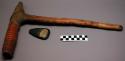 Adze (yara) - wooden handle with black stone blade, raffia wrapped around base o
