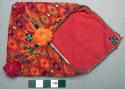 Purse; made from square of red cloth; tasseled.