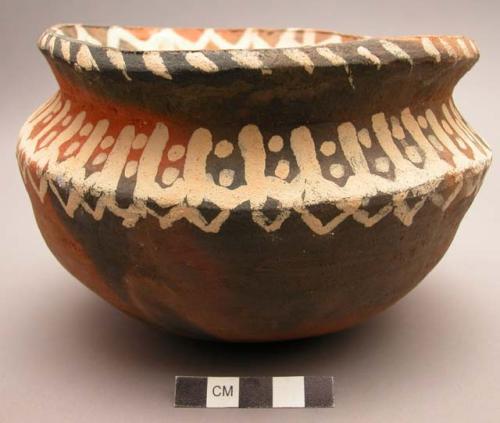 Shouldered pottery bowl (banga) - white on red ware; for cooking fish