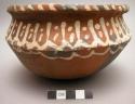 Shouldered pottery bowl (banga) - white on red ware; for cooking fish