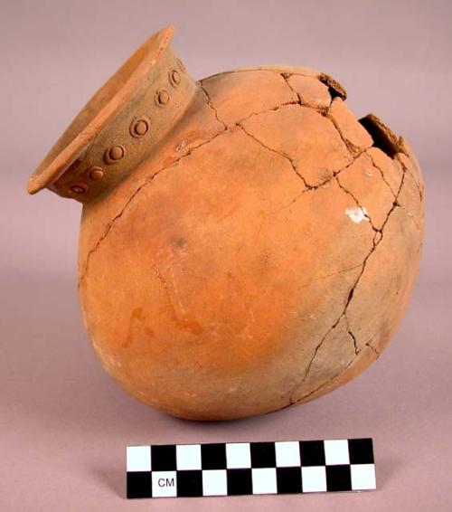 Large pottery jar with constricted mouth - Armadillo ware (restored)