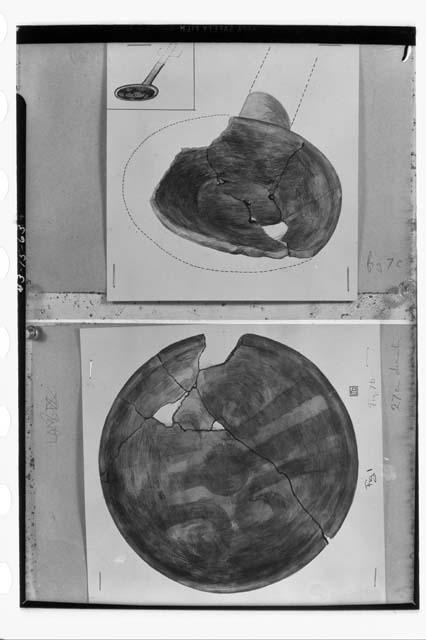 Pottery vessels Polychrome dish & incomplete brazier.