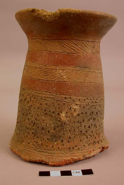 Large jar, red ware.  Incised decoration.