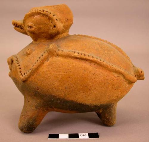 Unpainted pottery jar in form of animal - 3 lug feet