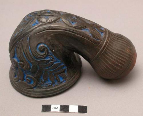 Black pottery pipe - incised design, partly painted