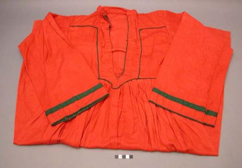 Woman's dress - red cotton trimmed with green (peru)