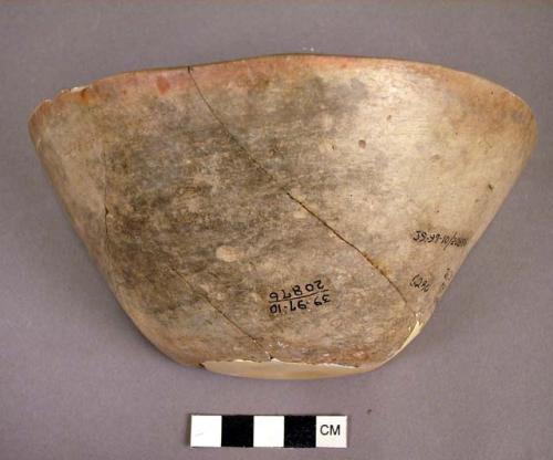 Part of plain pottery bowl