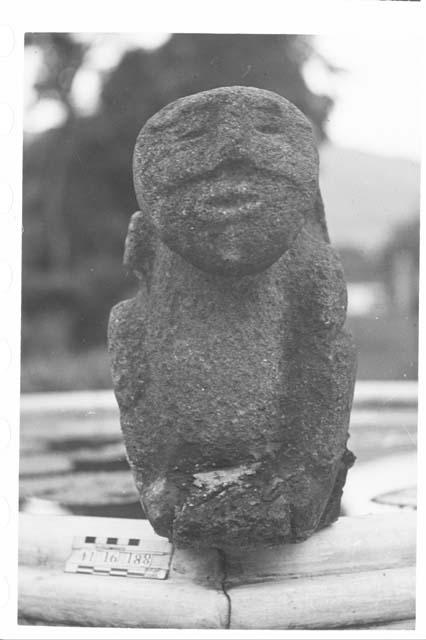 Stone Sculpture; Squatting Human Figure with Small Human Figure on Back