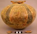 Large polychrome pottery jar (rim & neck broken on one side)