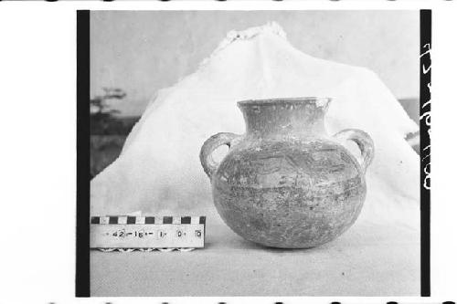 Polychrome Pottery Jar with Two Vertical Loop Handles