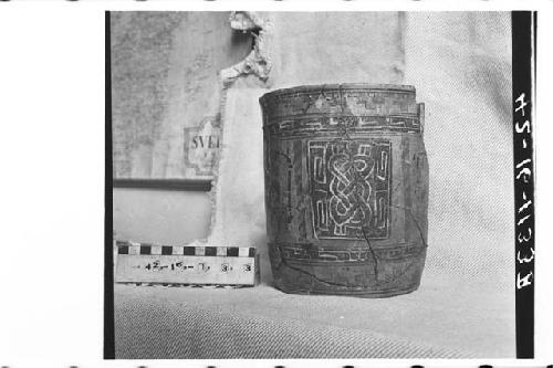 Polychrome Pottery Vase with Incised Panels