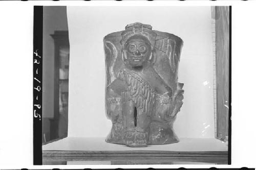 Plumbate entire figure, Tlaloc figure appliqued on cyl.; max. ht. 17.7 cm., max.