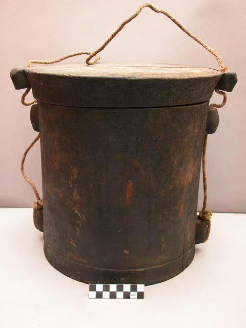 Round wooden box for gold things - also feast day seat for chief's wife