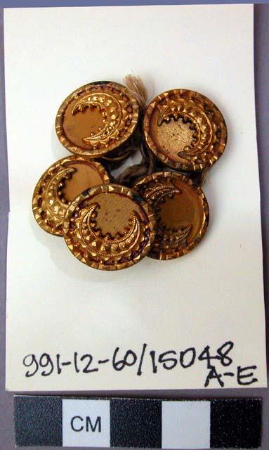 Five Gold Buttons with Moon Motif