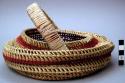 Handled basket - open-work weave, natural color with red stripes