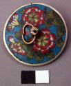 Metal (Brass?) Lid with Enamel Decoration with Floral and Bird Motifs
