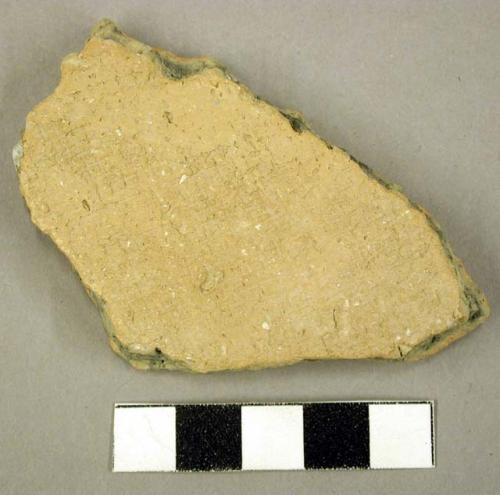 Ceramic body sherd, 1 side impressed design, 1 side undecorated