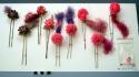 Eleven Hair Ornaments/Pins with Floral Decorations and Silk Tassels