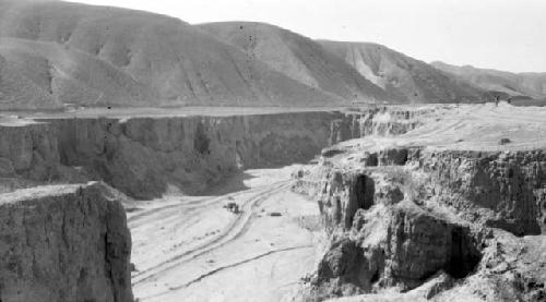 View of desert, mountains,and gorge