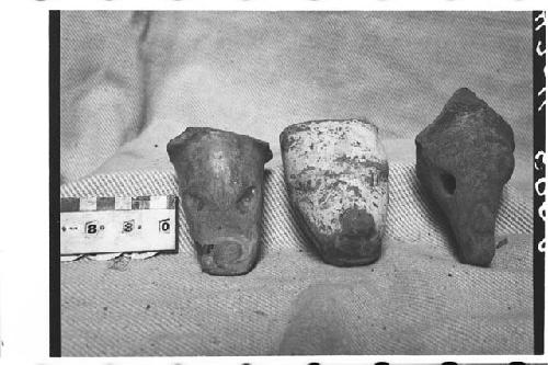 Three Pottery Animal Head Effigy Legs of Bowls