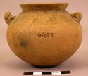 Earthen vase; handles represent a frog; quite small