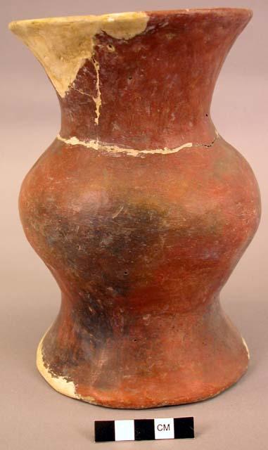 Pottery jar with flaring ring base and high flaring neck