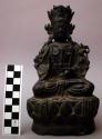 Figurine, bronze, seated Buddha, wearing crown, hollow, crack in back