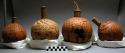 Gourd containers, cylindrical woven fiber plugs, burned curvilinear designs, tus