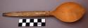 Spoon, carved wood, peaked ladle, metal inlay handle