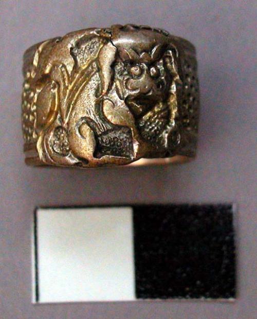 White Metal Thimble (Ring) with Incised Dots and Raised Figure of an Animal