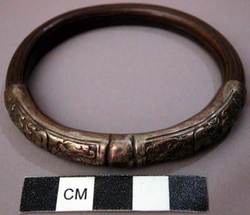 Bamboo Bracelet Partially Wrapped in Metal with Floral Motifs in Reliefs