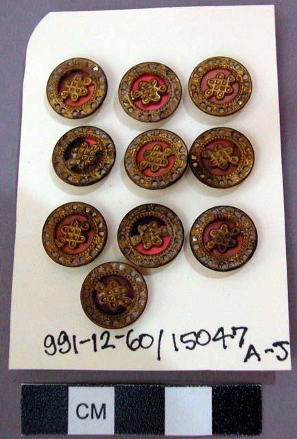 Ten Decorated Gilt Metal (Round) Buttons