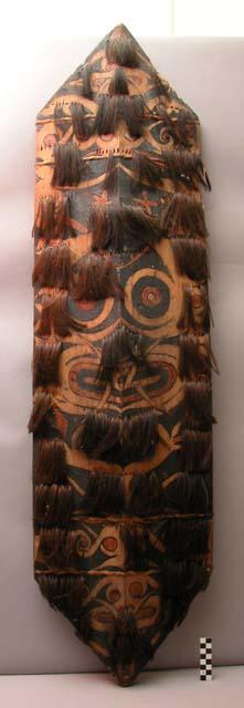 Shield decorated with tufts of human hair