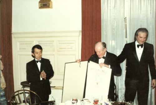 K.C. Chang (L), Gordon Willey, Karl Lamberg-Karlovsky at dinner in honor of Gord