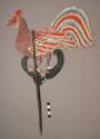 Shadow puppet, cut-out figure of rooster, multicolor, wood handle