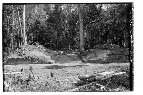 B-V: looking N. down Ball Court after excavation