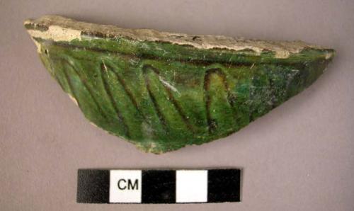 Potsherd - green glaze; local Sgraffito; probably late