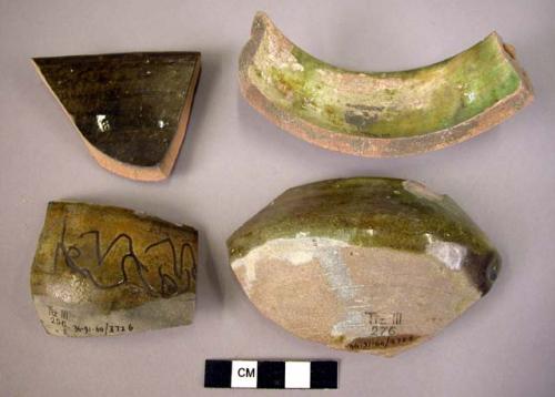 11 rim potsherds - green glaze