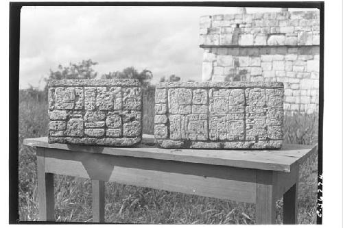 Caracol.  Hieroglyphic stones from facade decoration.