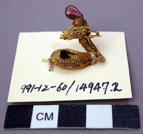 Pin, filigree phoenix, amethyst crest on head, empty cavity in body