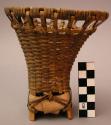 Basket, woven bamboo?, square base, part missing, flared openwork rim