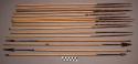 Arrow, wood and metal points, reed shaft, fiber wraps