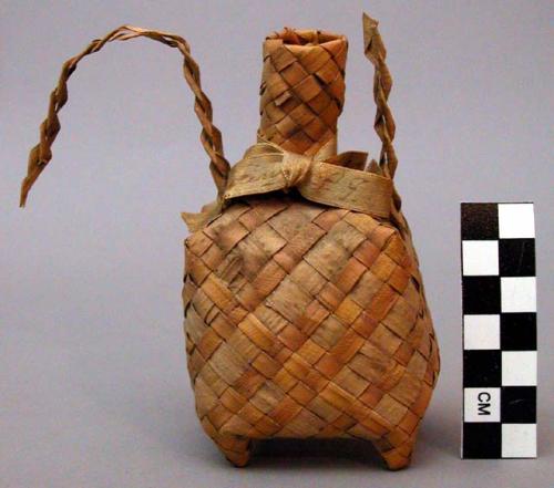 Woven basketry dance favor - square, bottle-shaped with ribbon bow